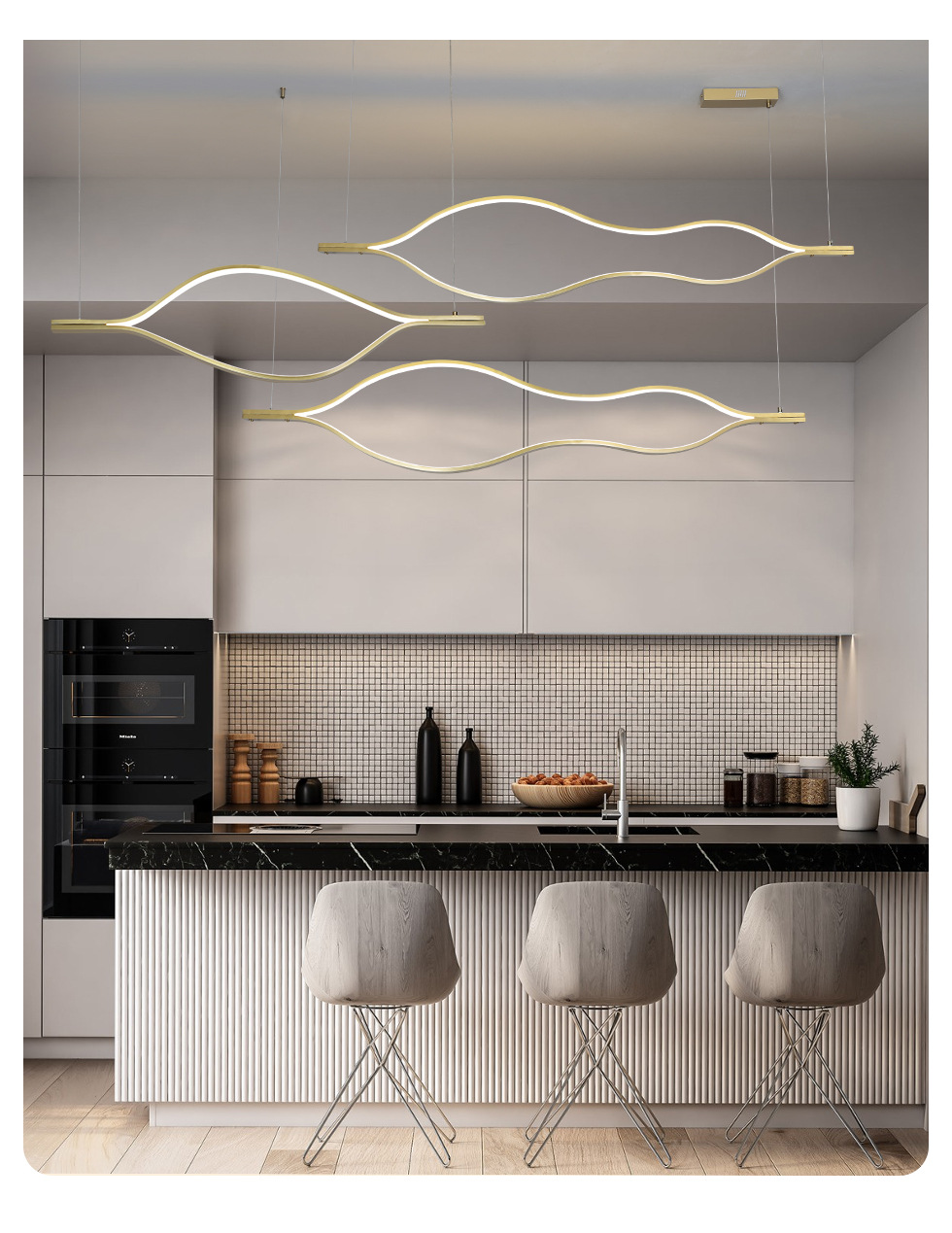Wave Light Creative Lustre Chandelier Lighting Art Simple Line Pendant Lights for Living Room Kitchen Dining Room Bar Decoration