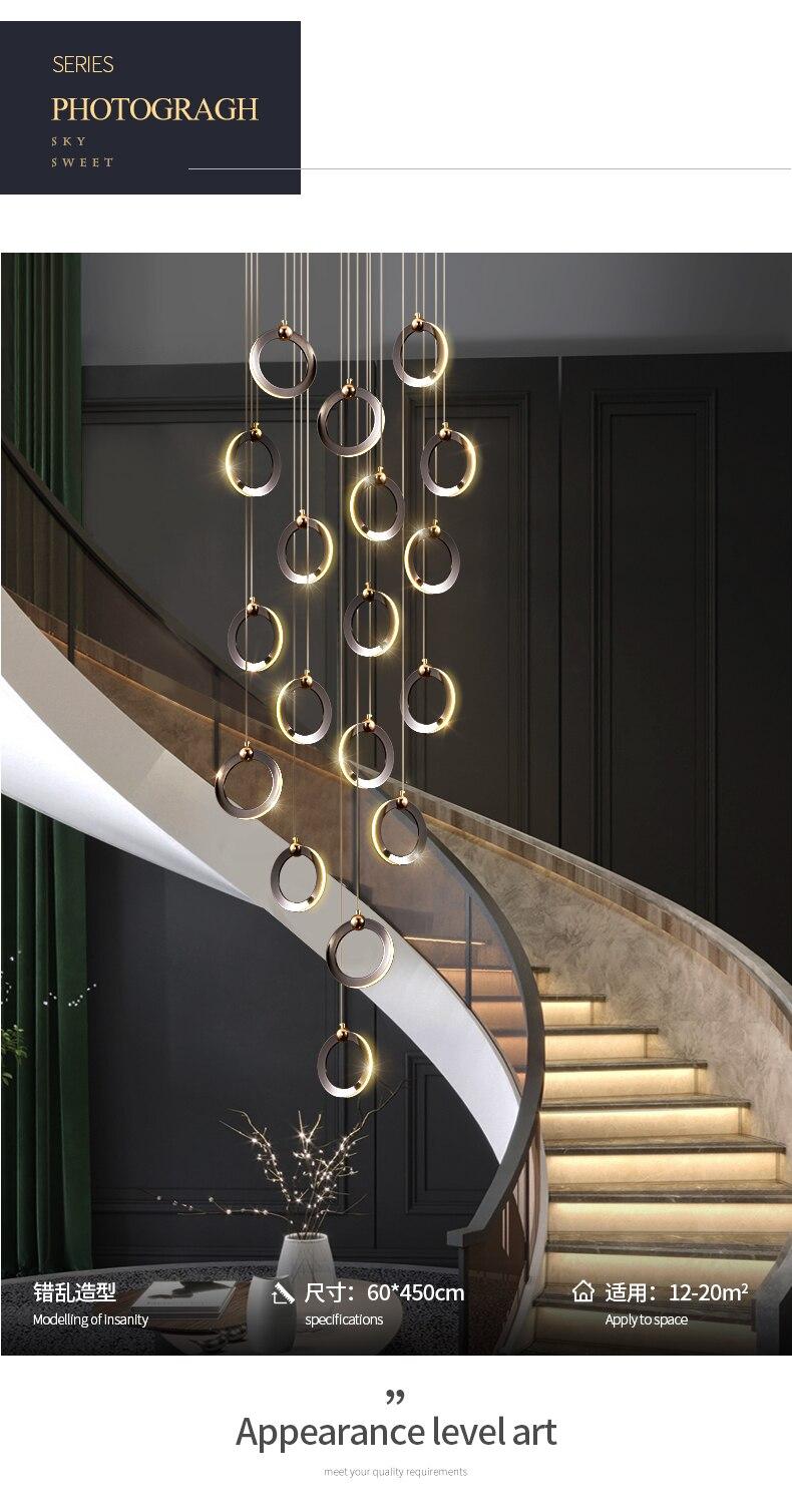 Stair lamp long chandelier duplex building modern minimalist light luxury creative villa loft living room ring chandelier Stair lamp long chandelier duplex building modern minimalist light luxury creative villa loft living room ring chandelier