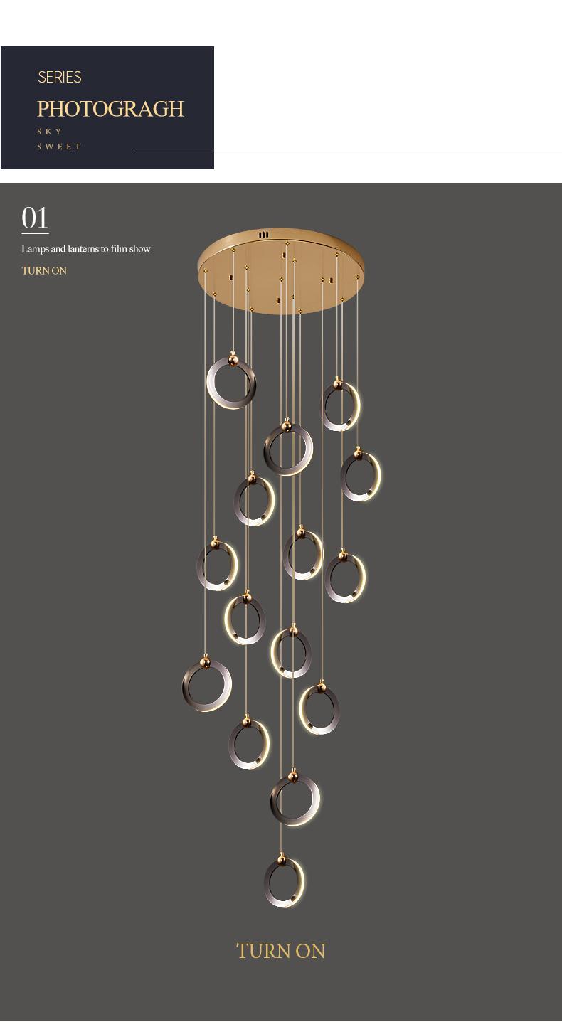 Stair lamp long chandelier duplex building modern minimalist light luxury creative villa loft living room ring chandelier Stair lamp long chandelier duplex building modern minimalist light luxury creative villa loft living room ring chandelier