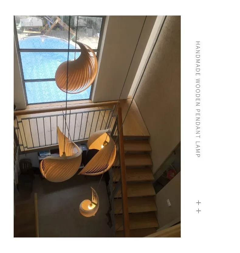 Japanese Led Pendant Light Hanging Lamp Hotel Loft Duplex Villa Stairs Chandelier Nordic Living Dining Room Decor Luster Fixture