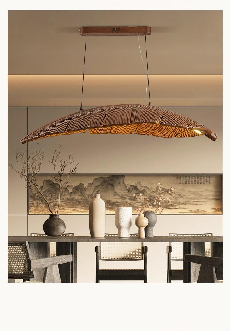 Vintage Restaurant Pendant Light Walnut Color Living Room Bar Counter Led Chandelier Modern Resin Light Luxury Lighting Luster