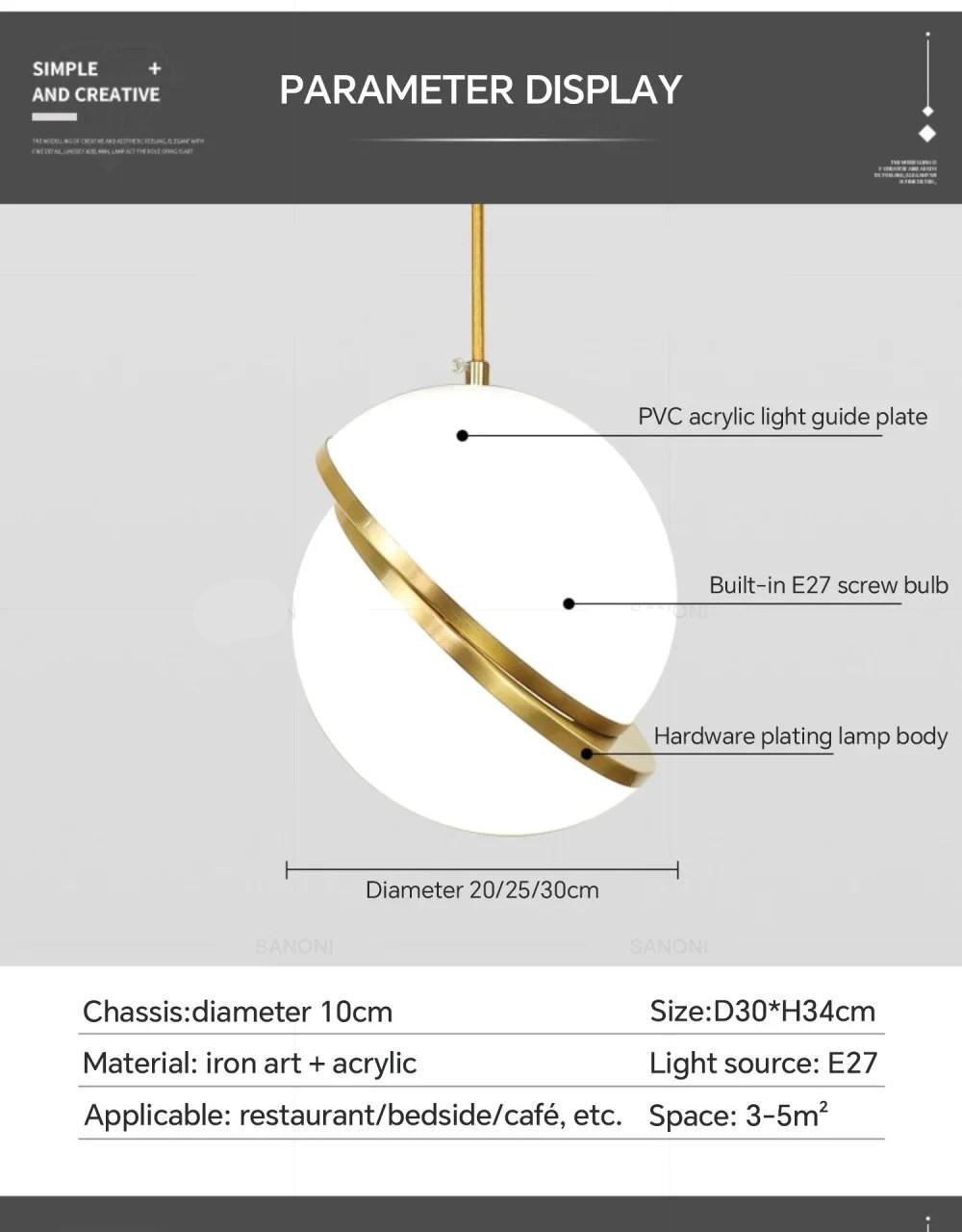 Nordic Hanging Lamp For Dining Living Room Bedroom Bedside Cafe Ball Lampshade Chandelier Indoor Home Decor Lighting Fixture